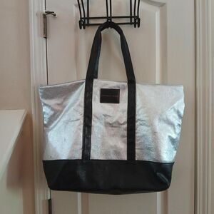 Victoria's Secret Silver Metallic Tote Bag Beach Bag Carry All Weekender Y2K
